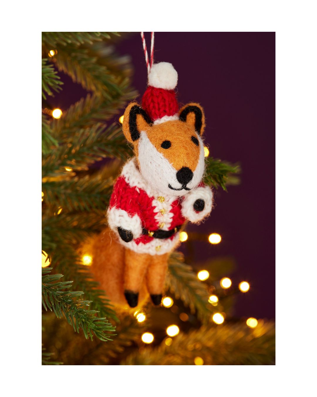Felt Fox in Santa Hat Ornament – Handmade Christmas Tree Decoration