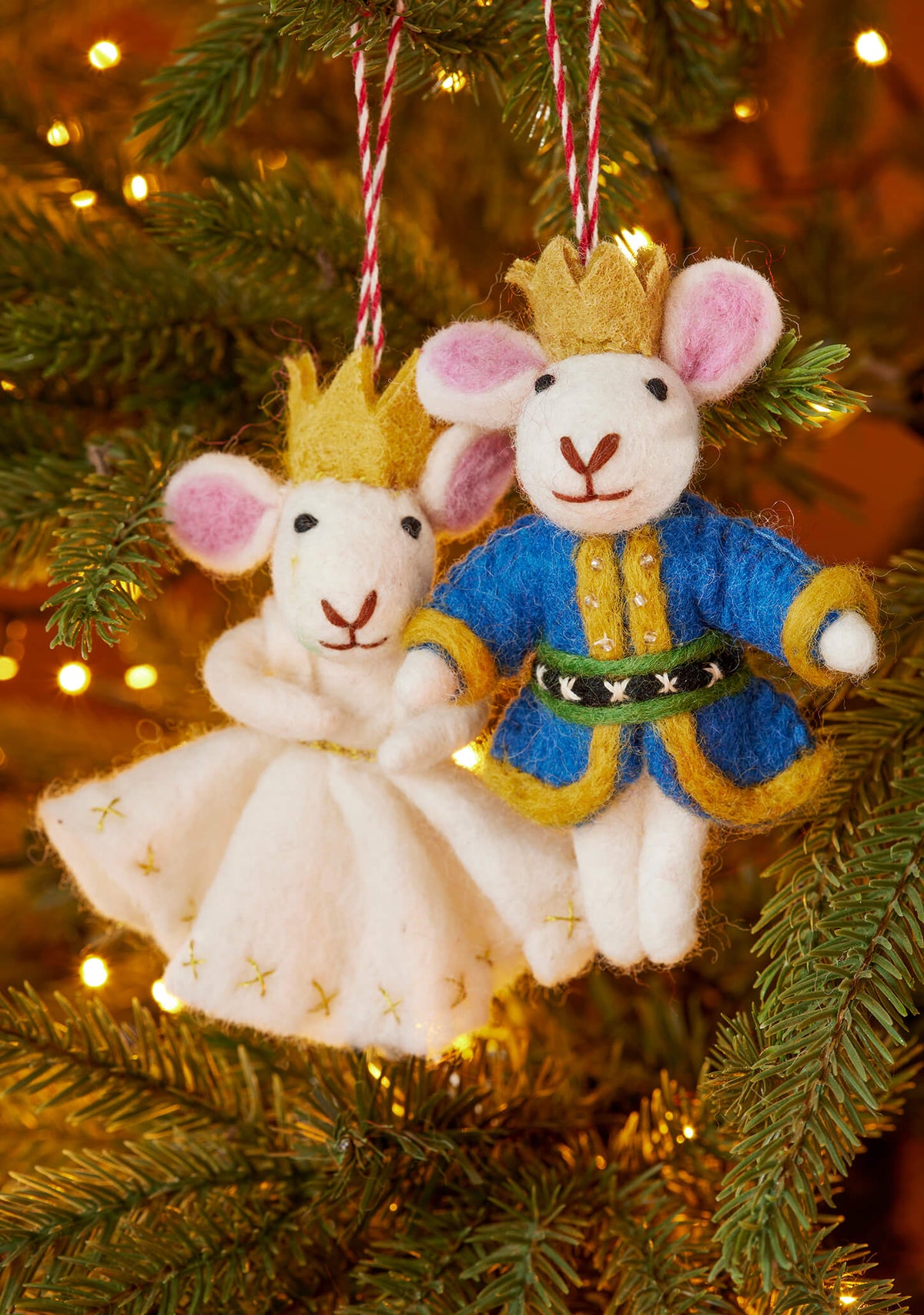 Set of 2 - Felt King & Queen Mice – Handmade Christmas Ornaments