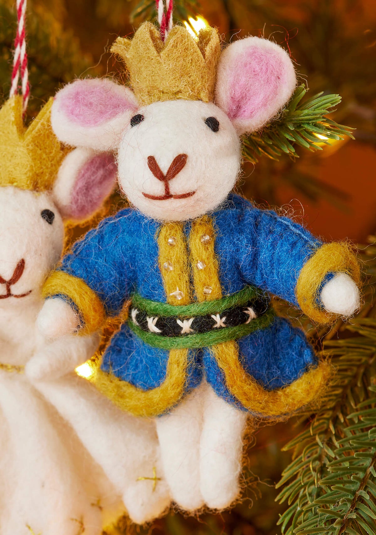 Set of 2 - Felt King & Queen Mice – Handmade Christmas Ornaments
