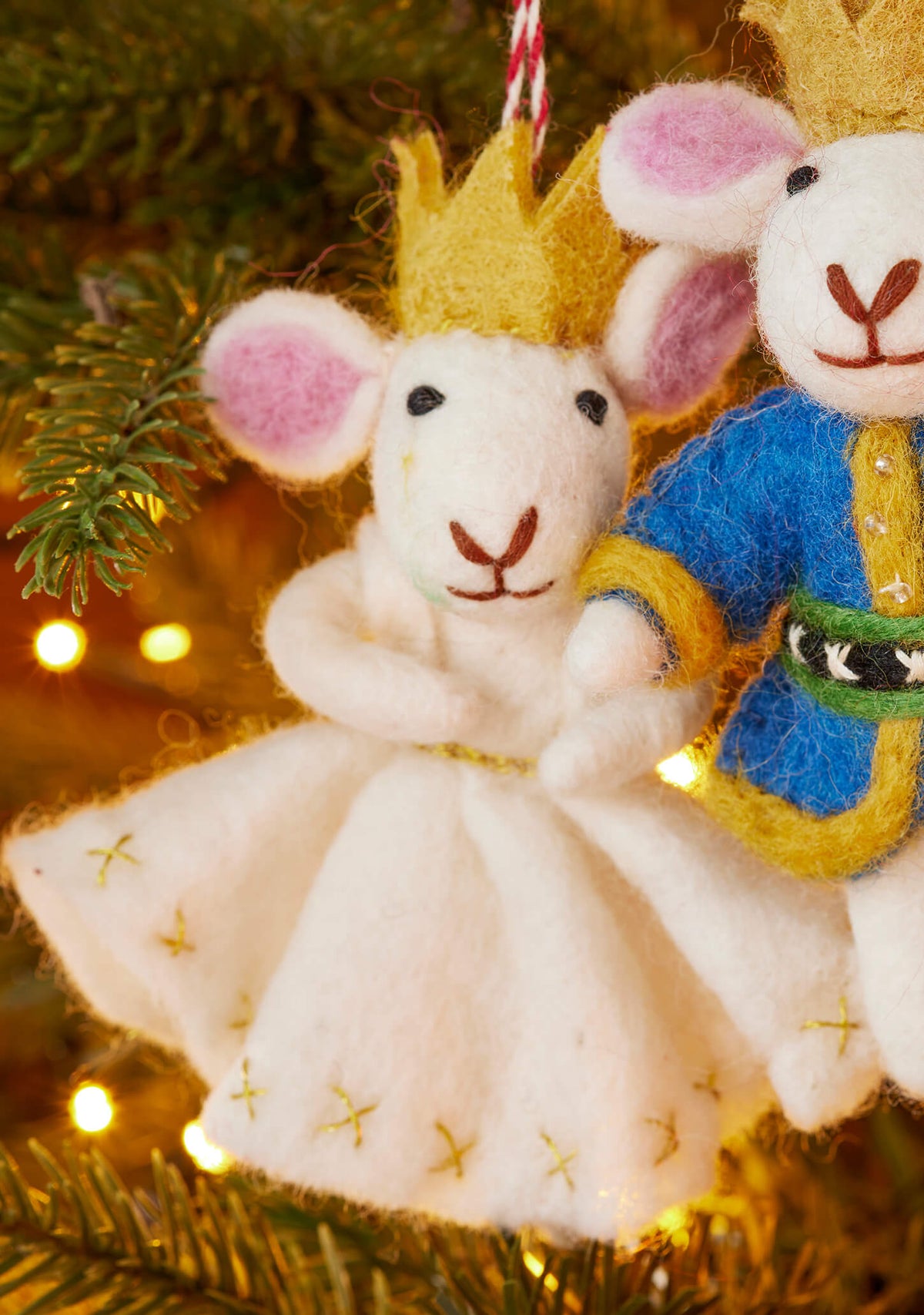 Set of 2 - Felt King & Queen Mice – Handmade Christmas Ornaments