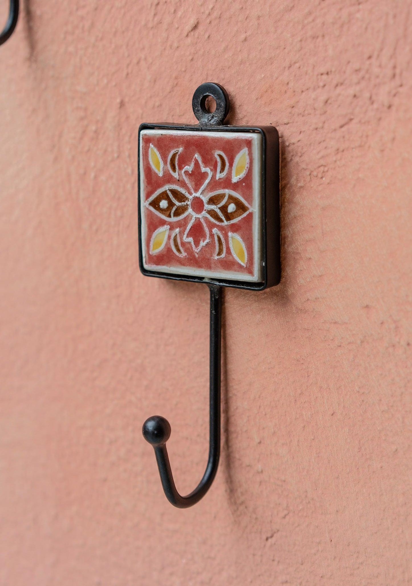 Hand Painted Ceramic Tile Wall Hook - Decorative Boho Style