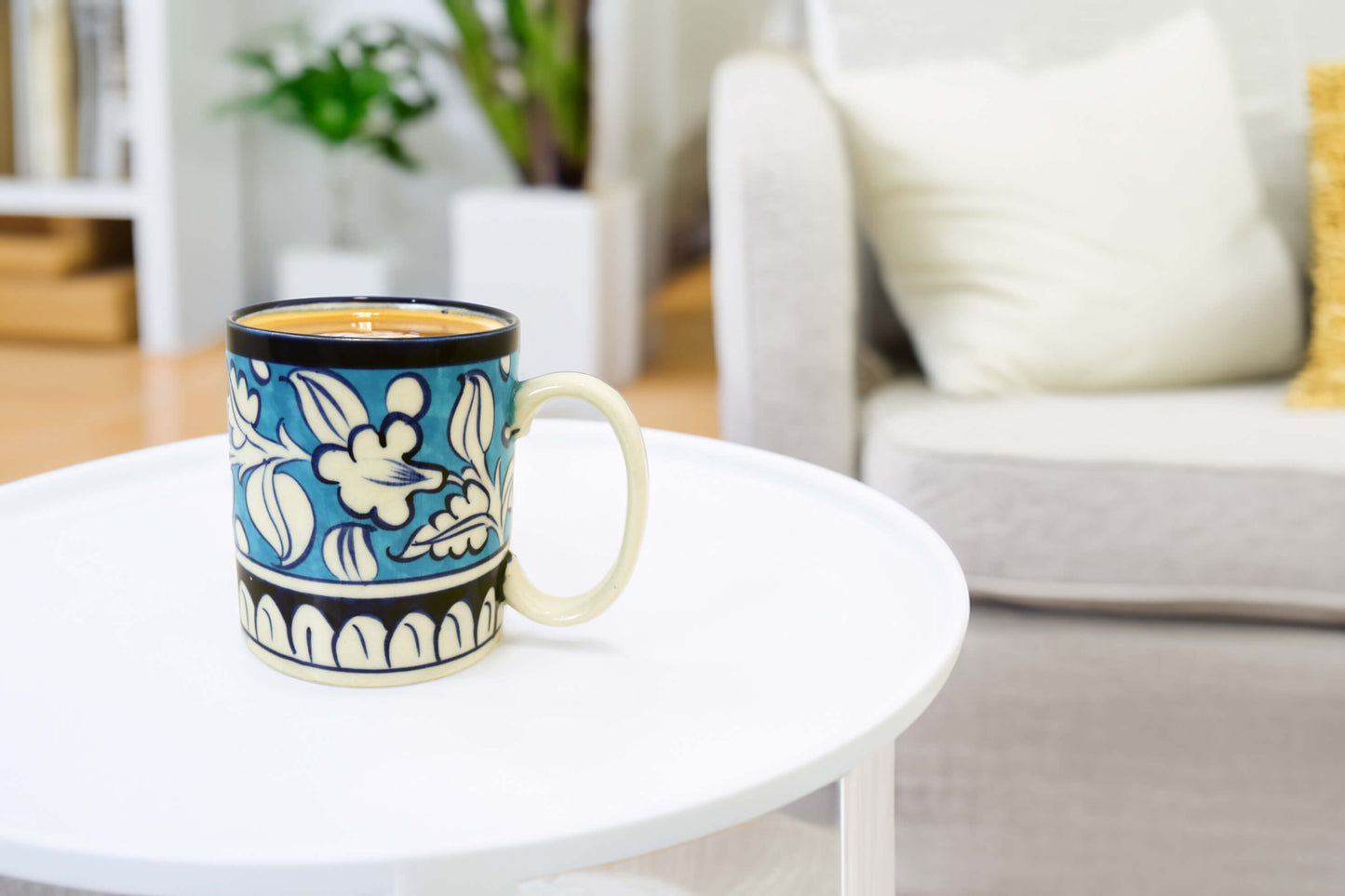 Ceramic Hot Chocolate Mug - Handmade Blue White Pottery