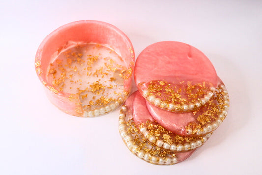 Pink Resin Coasters With Holder | Drink Coasters | Thoughtful Gift