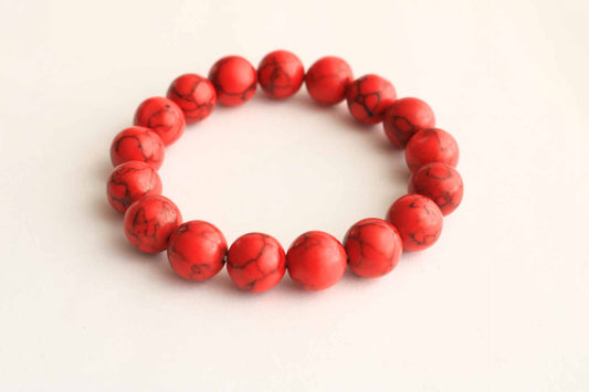 Men Crimson Bracelet - 12 mm Red Turquoise Gemstone