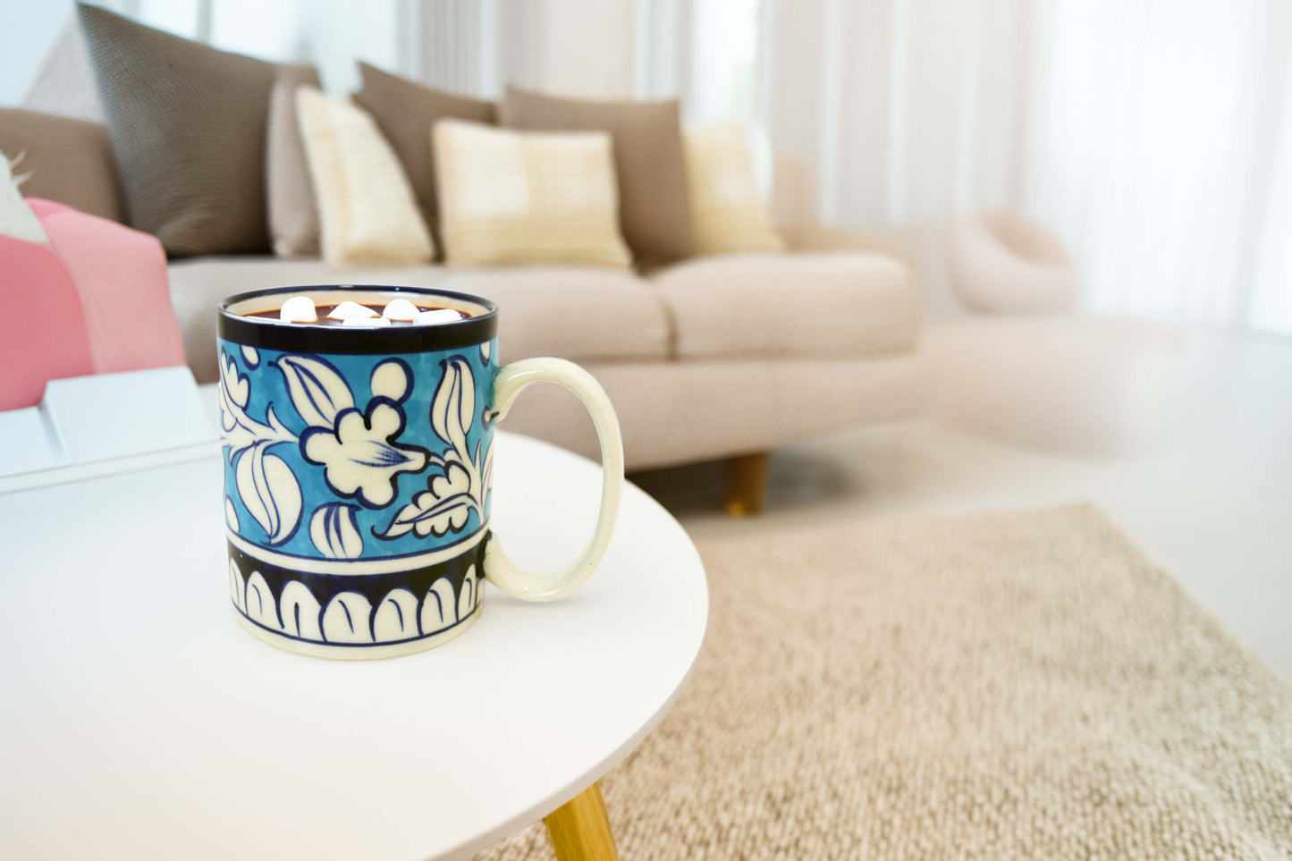 Ceramic Hot Chocolate Mug - Handmade Blue White Pottery