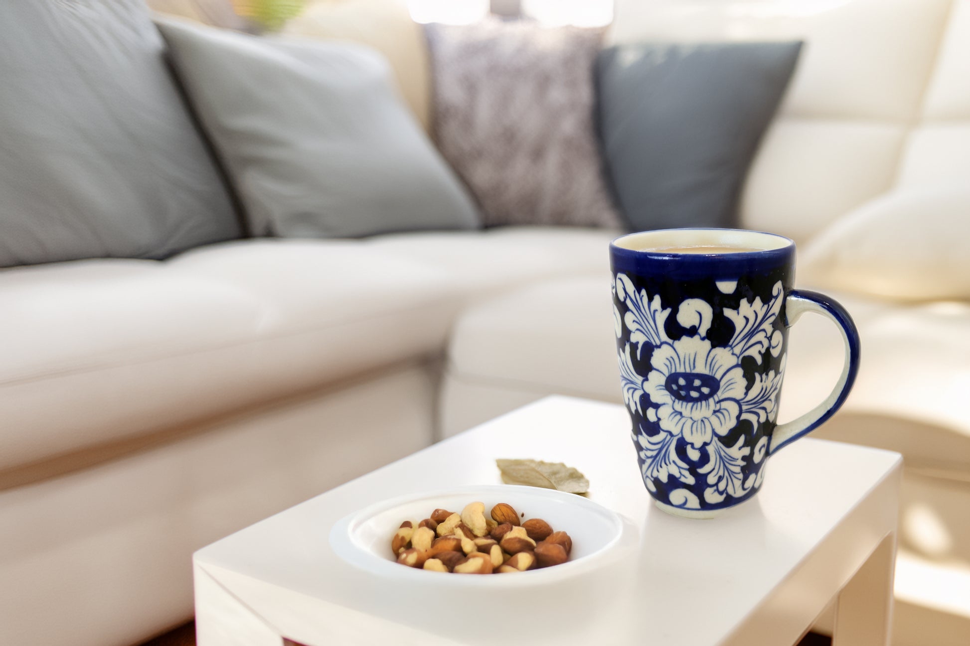 Ceramic Floral Mug - Handmade Blue White Pottery