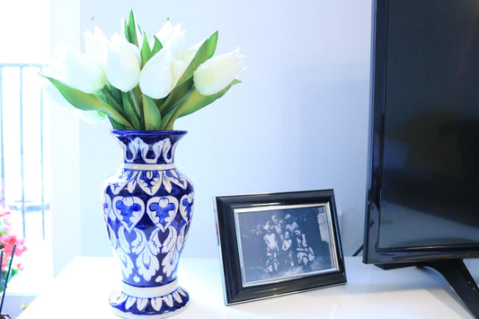 Handmade Ceramic Flower Vase- Blue White Pottery Ethimaart 