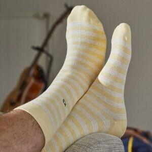 Mens Yellow Fine Stripes Socks Ethimaart 