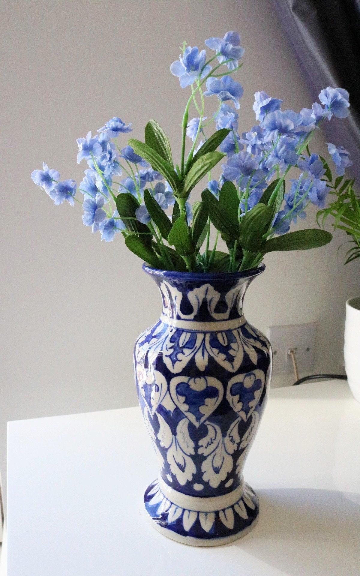 Handmade Ceramic Flower Vase- Blue White Pottery Ethimaart 