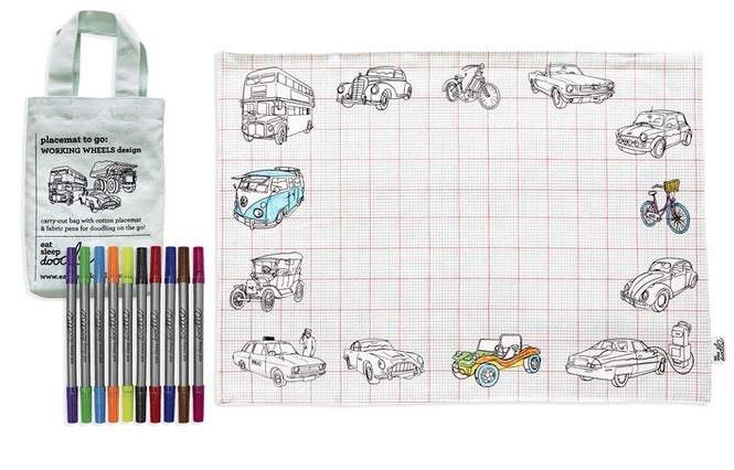 Coloring Activity Gift Set- Wheels Placemat Ethimaart 