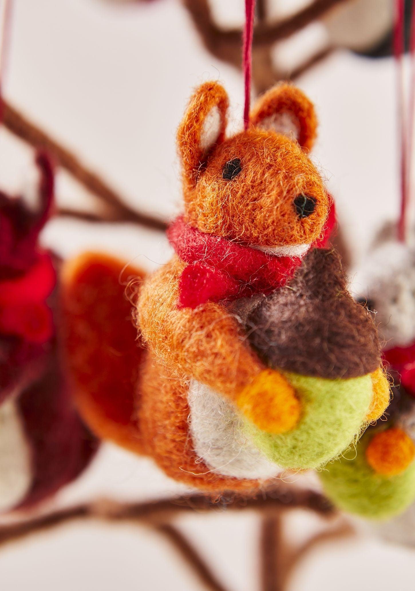 Felt Squirrel With Acorn - Christmas Tree Ornament