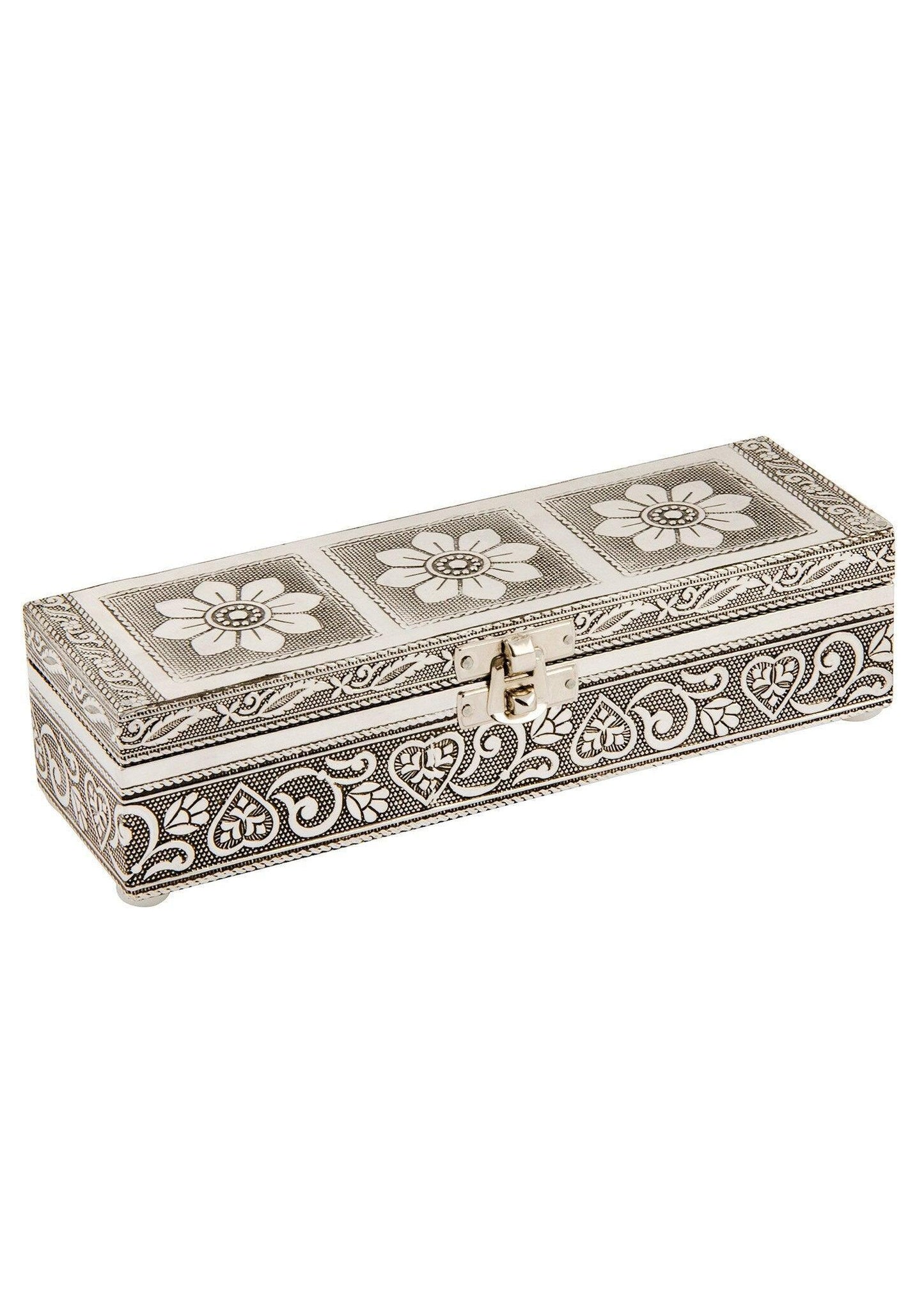 Silver Flower Ring Box With Mirror - Ethimaart 