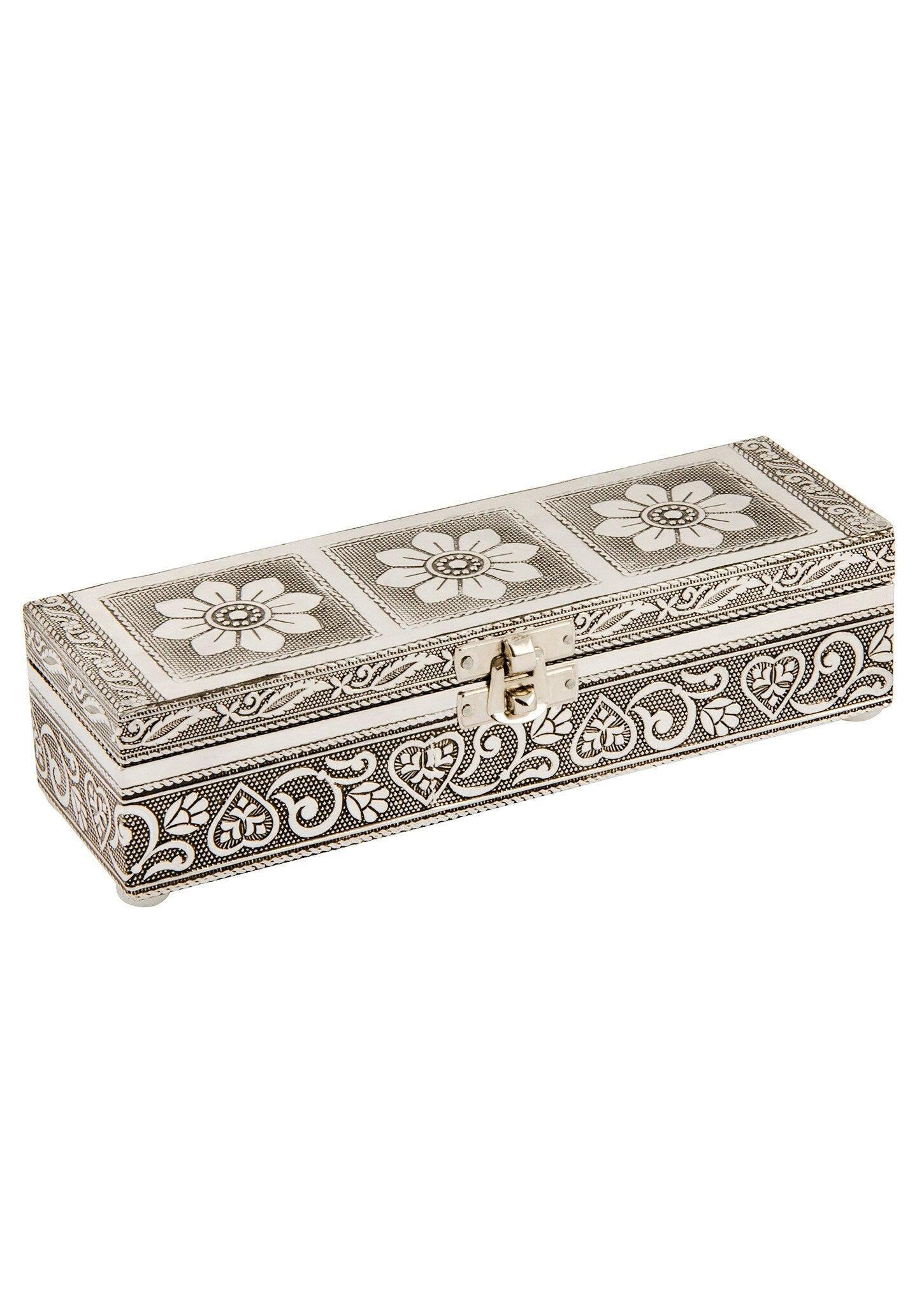 Silver Flower Ring Box With Mirror - Ethimaart 