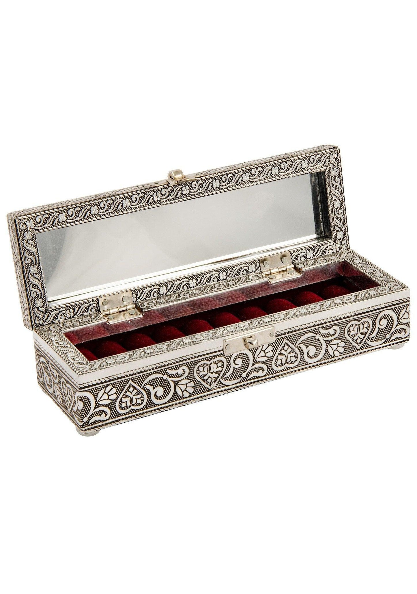 Silver Flower Ring Box With Mirror - Ethimaart 