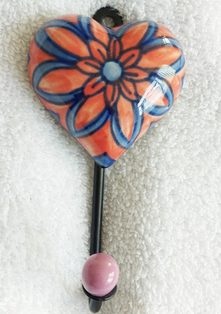 Handmade Heart Ceramic Wall Hook - Decorative Entryway Hook